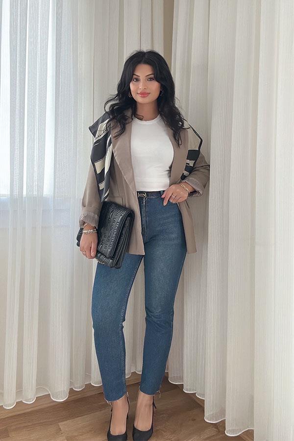 ZR Mavi Kesik Paça Boyfit Jean