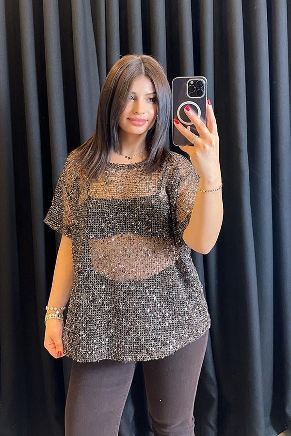 Zr Model Örgülü Payetli Bluz