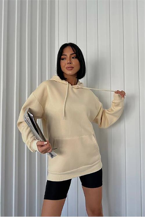 Dipmoda kadın kapüşonlu kanguru cepli sweat GTS023 