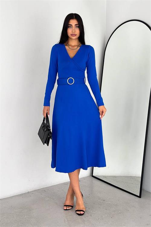 Dipmoda kadın kemerli midi boy elbise KKLF49 
