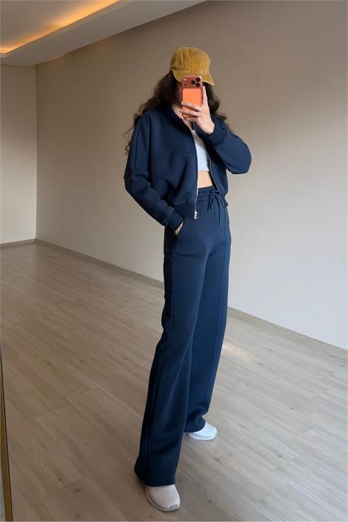 Dipmoda kadın oversize 3 iplik cepli eşofman takımı NM029