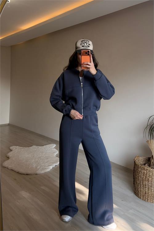 Dipmoda kadın oversize 3 iplik cepli eşofman takımı NM029