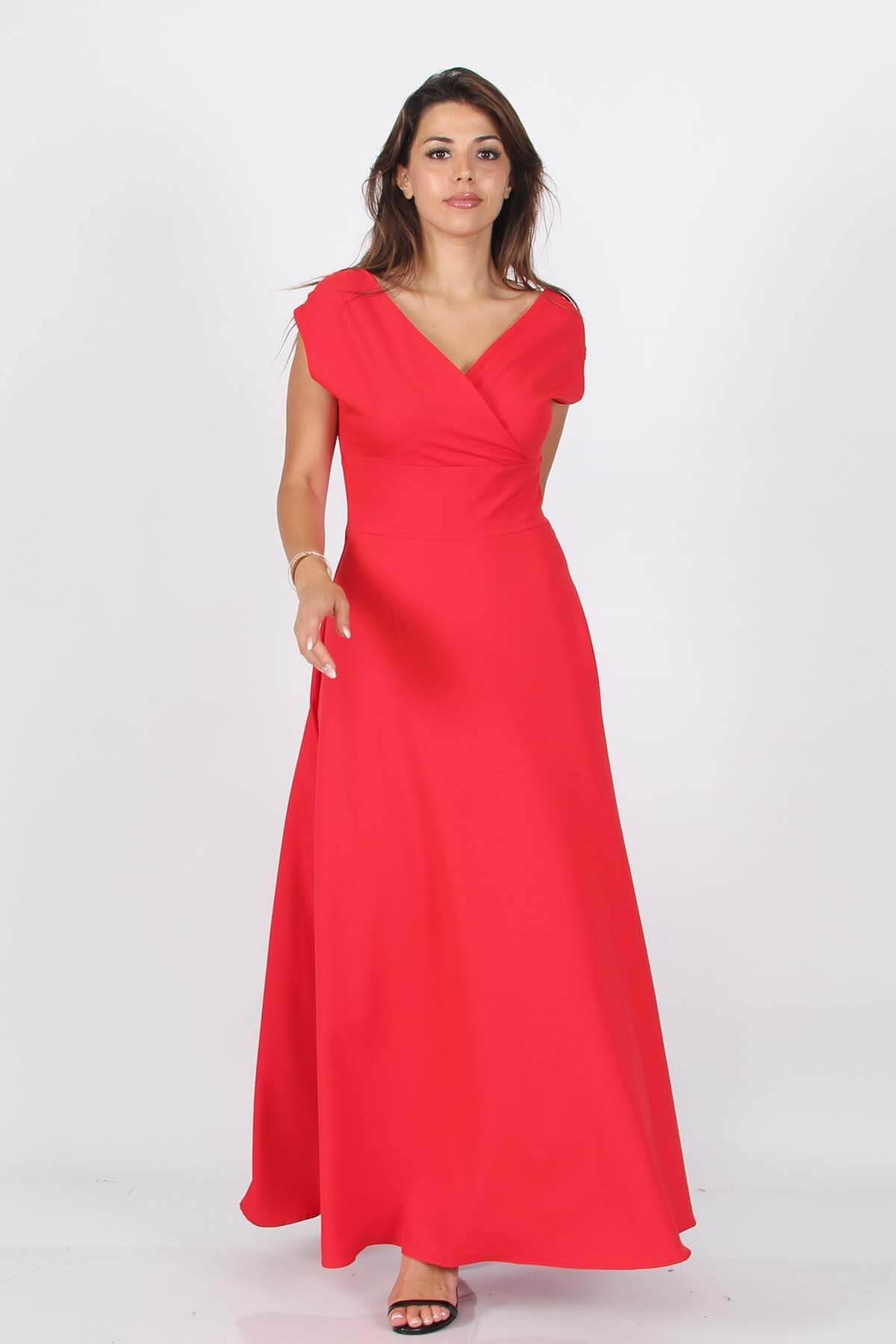 Neşeli Butik Kadın omuz detaylı kayık yaka uzun abiye elbise NB8076 