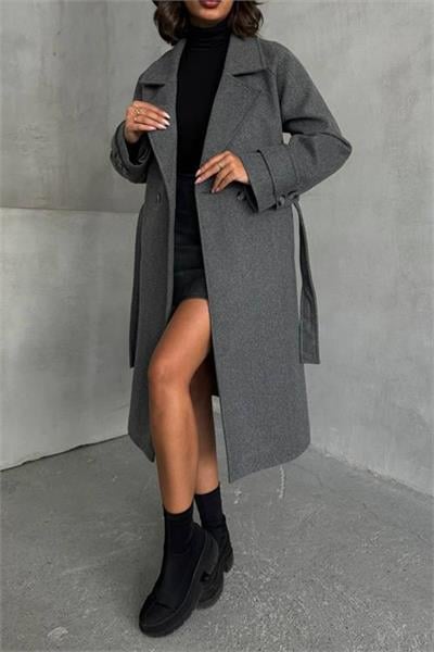 Dipmoda kadın astarlı antrasit ithal kaşe kaban NBG048