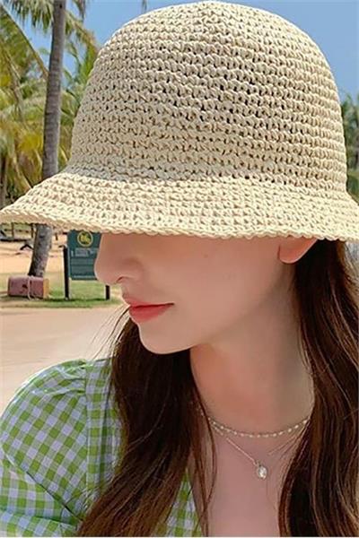 Dipmoda kadın bej hasır şapka DPMHT03