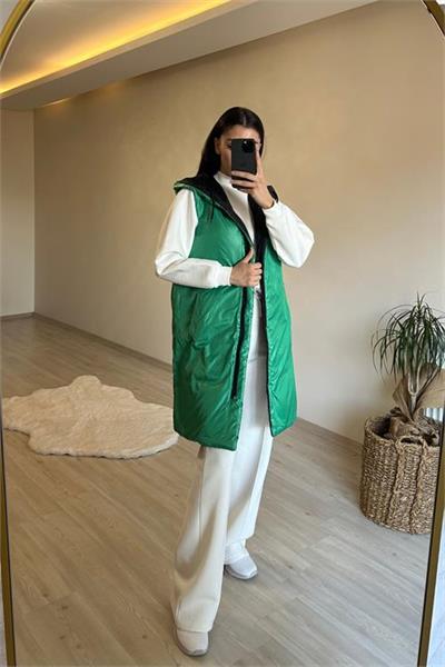 Dipmoda kadın çift taraflı kapüşonlu şişme yelek NM017