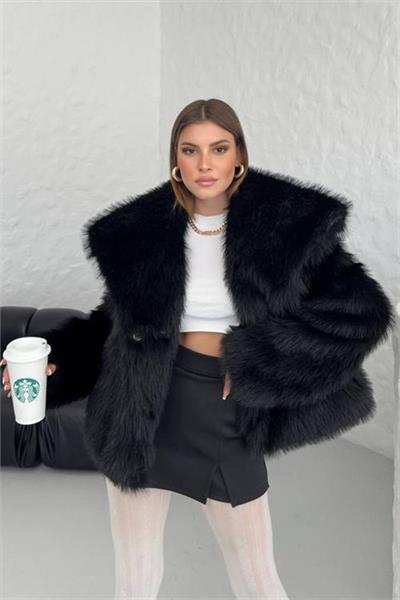 Dipmoda kadın oversize çıtçıtlı ithal kürk mont NBG037 