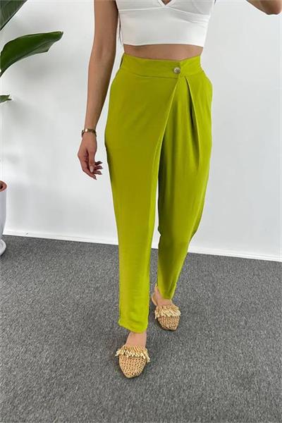 Dipmoda kadın pile detaylı tasarım pantolon MYLK02 - Yeşil 