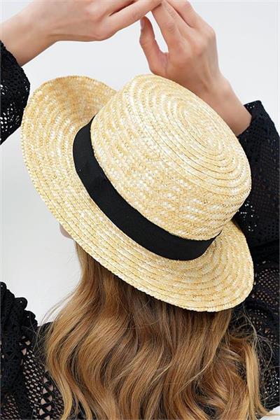 Dipmoda kadın şerit detaylı %100 hasır şapka DPMHT10