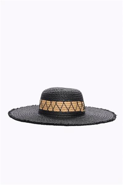 Dipmoda kadın siyah hasır plaj şapkası DPMHT07