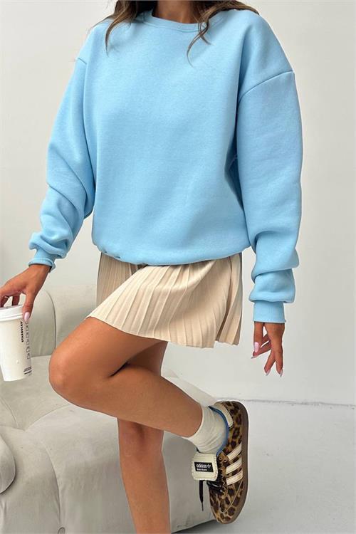 Dipmoda kadın 2 iplik pamuklu bebe mavi sweatshirt DPG103