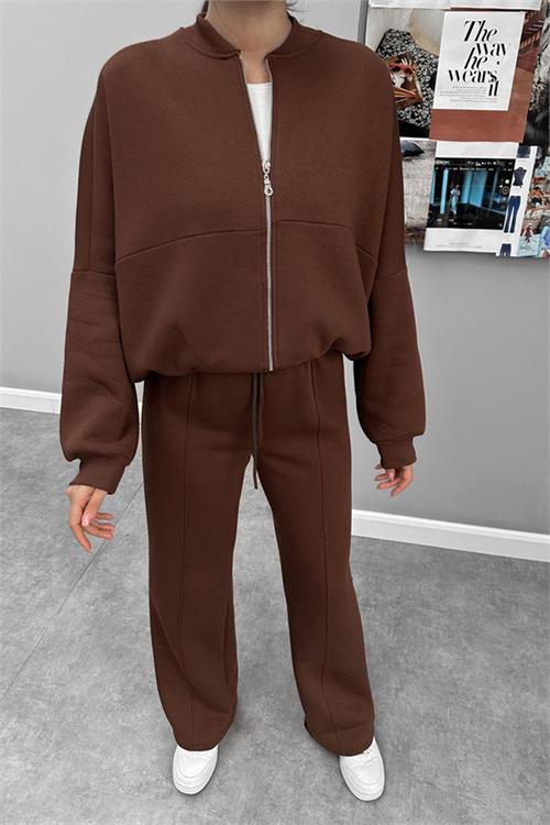 Dipmoda kadın 3 iplik şardonlu oversize eşofman takımı DPG105