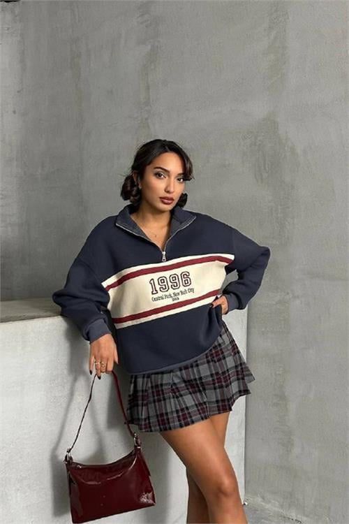 Dipmoda kadın antrasit fermuar detaylı sweatshirt DPNBG060