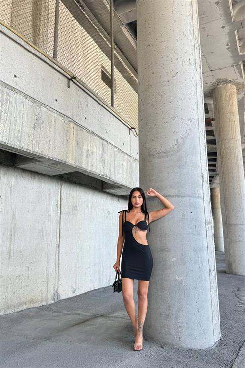 Dipmoda kadın askılı dekolteli mini elbise DPNBDF064