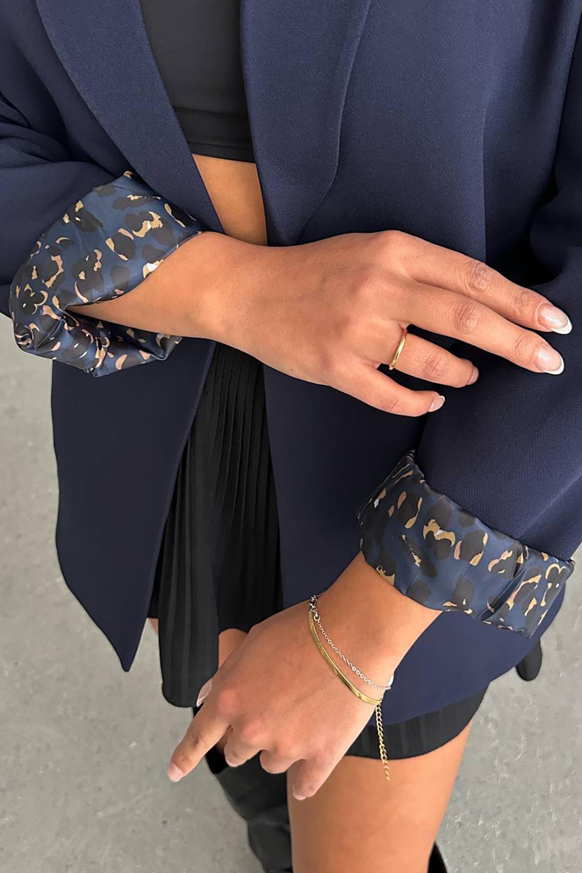 Dipmoda kadın astarlı içi leopar desenli blazer ceket DPG071