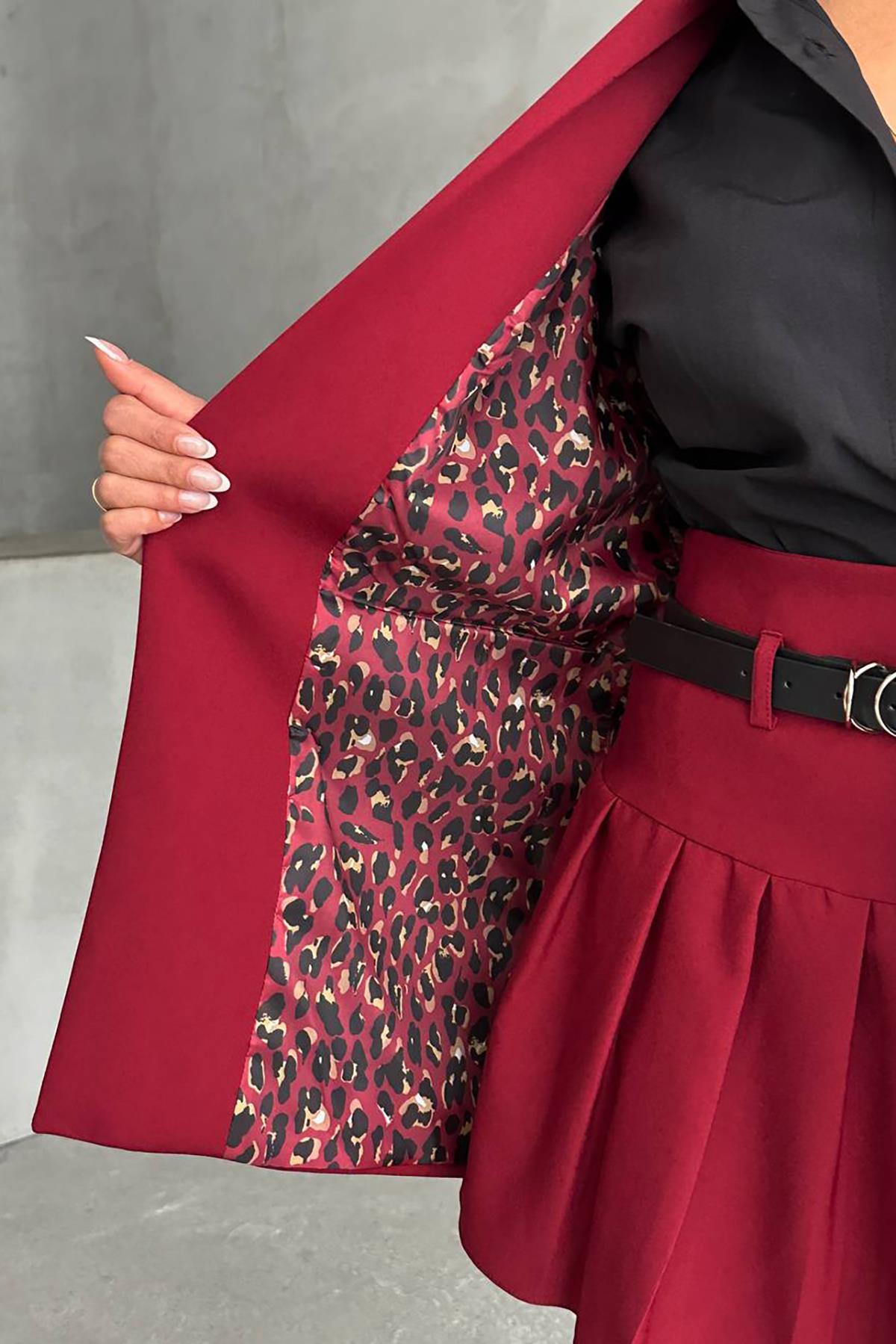Dipmoda kadın astarlı içi leopar desenli blazer ceket DPG071