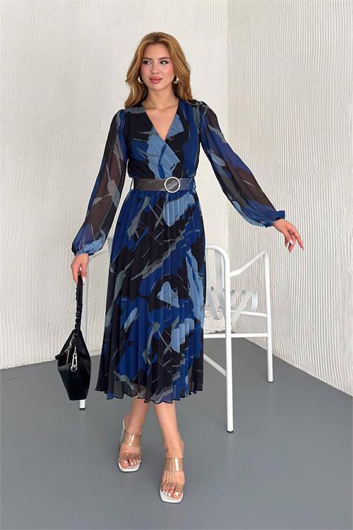 Dipmoda kadın astarlı midi boy şifon elbise DPNBK20301