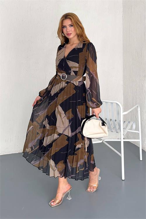 Dipmoda kadın astarlı midi boy şifon elbise DPNBK20301