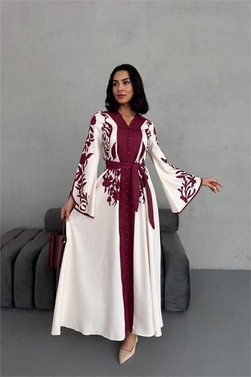 Dipmoda kadın atlas kumaş düğme detaylı elbise DPMS2507