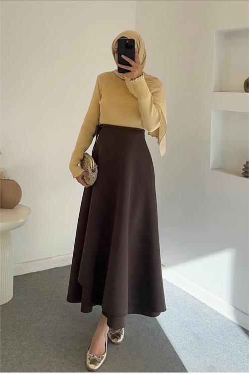 Dipmoda kadın bağlama detaylı scuba kumaş asimetrik etek NMS075