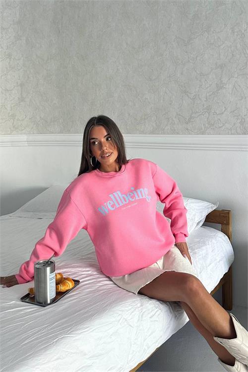 Dipmoda kadın baskılı oversize pamuklu sweatshirt DPG108