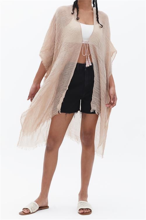 Dipmoda kadın bej müslin kumaş pareo DPMHT01