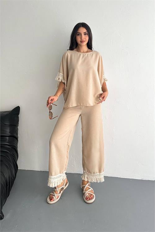 Dipmoda kadın bej yazlık alt üst ikili takım DPK4108