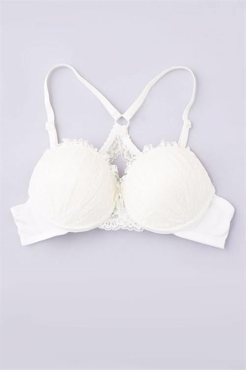 Dipmoda kadın beyaz sırtı çapraz dantelli slikon dolgulu sütyen BHR650 