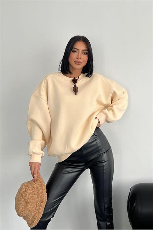 Dipmoda kadın bisiklet yaka 3 iplik sweat GTS024 