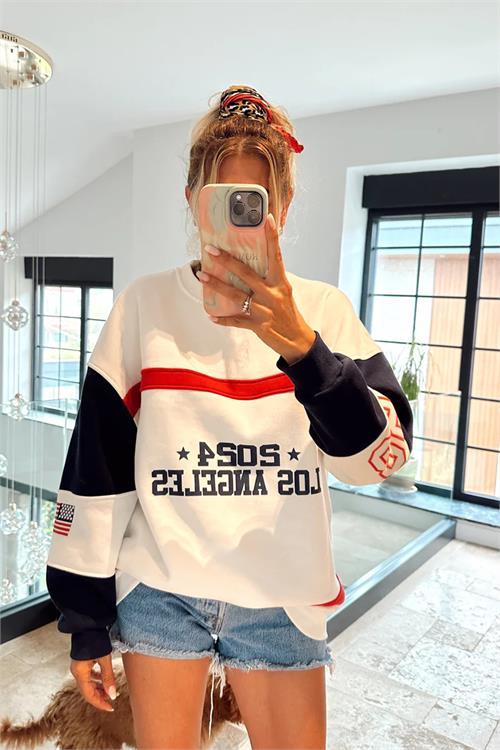 Dipmoda kadın bisiklet yaka Los Angeles sweat DPNBMYLK23