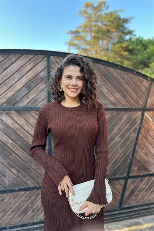 Dipmoda kadın bisiklet yaka midi boy triko elbise NBMY702