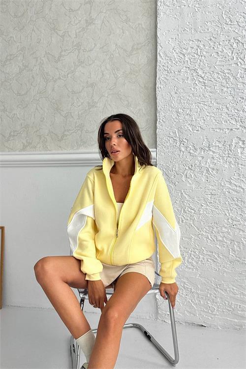 Dipmoda kadın blok detaylı fermuarlı Sweatshirt DPG104