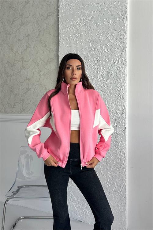 Dipmoda kadın blok detaylı fermuarlı Sweatshirt DPG104