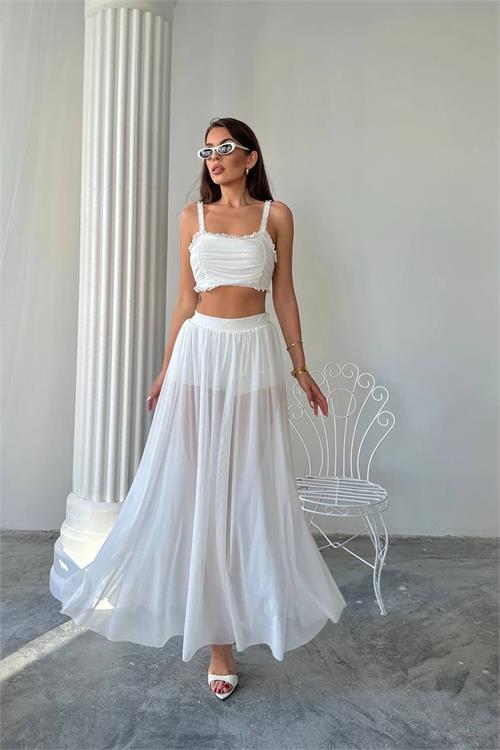 Dipmoda kadın büstiyerli transparan ikili takım DPDF070