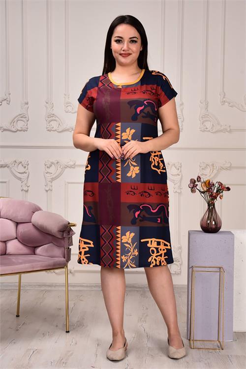 Dipmoda kadın büyük beden desenli viskon elbise AYSL91 