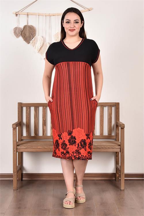 Dipmoda kadın büyük beden nakışlı viskon elbise AYSL92 