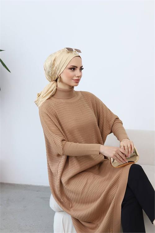 Dipmoda kadın camel oversize asimetrik tesettür elbise NMS013 