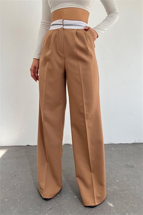 Dipmoda kadın camel palazzo cepli pantolon QNS037 