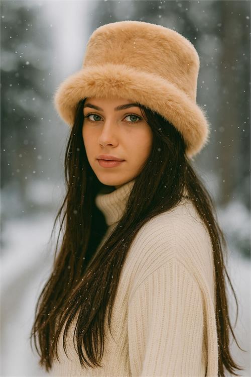 Dipmoda kadın camel peluş kalpak şapka DPAKS001