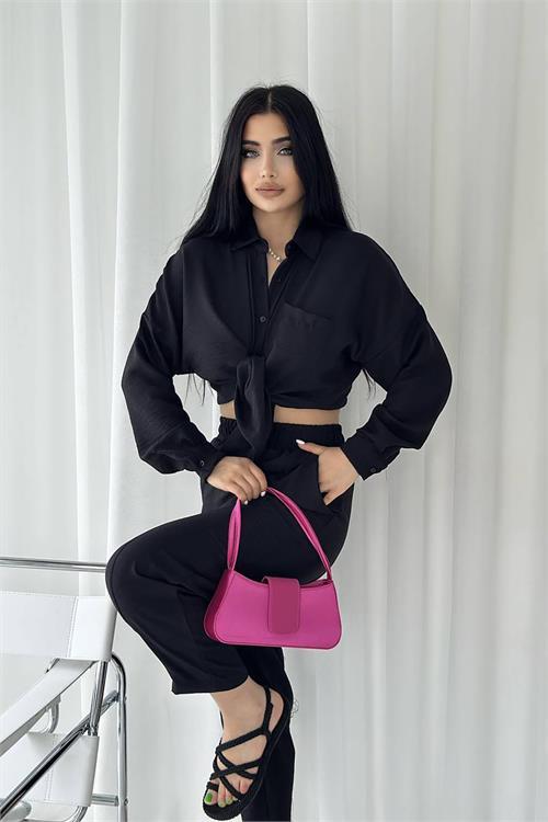 Dipmoda kadın cep detaylı alt üst keten takım DPNBTG7073