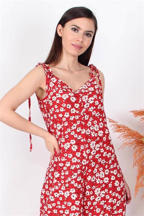 Dipmoda kadın çiçek desenli bağlamalı geniş kesim tulum RY8074