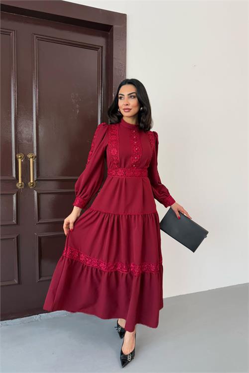 Dipmoda kadın dantel detaylı maxi boy likralı elbise DPMS2532