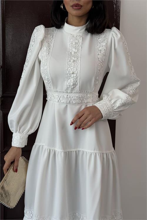 Dipmoda kadın dantel detaylı maxi boy likralı elbise DPMS2532