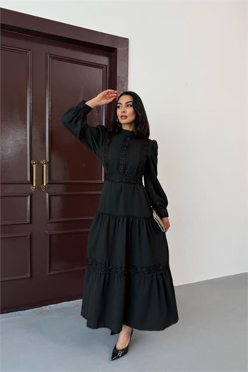 Dipmoda kadın dantel detaylı maxi boy likralı elbise DPMS2532