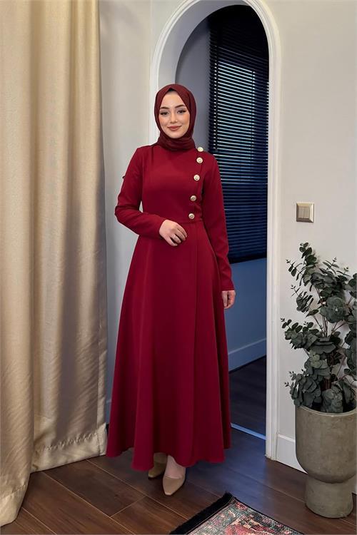 Dipmoda kadın düğme detaylı tesettür elbise DPNMS037
