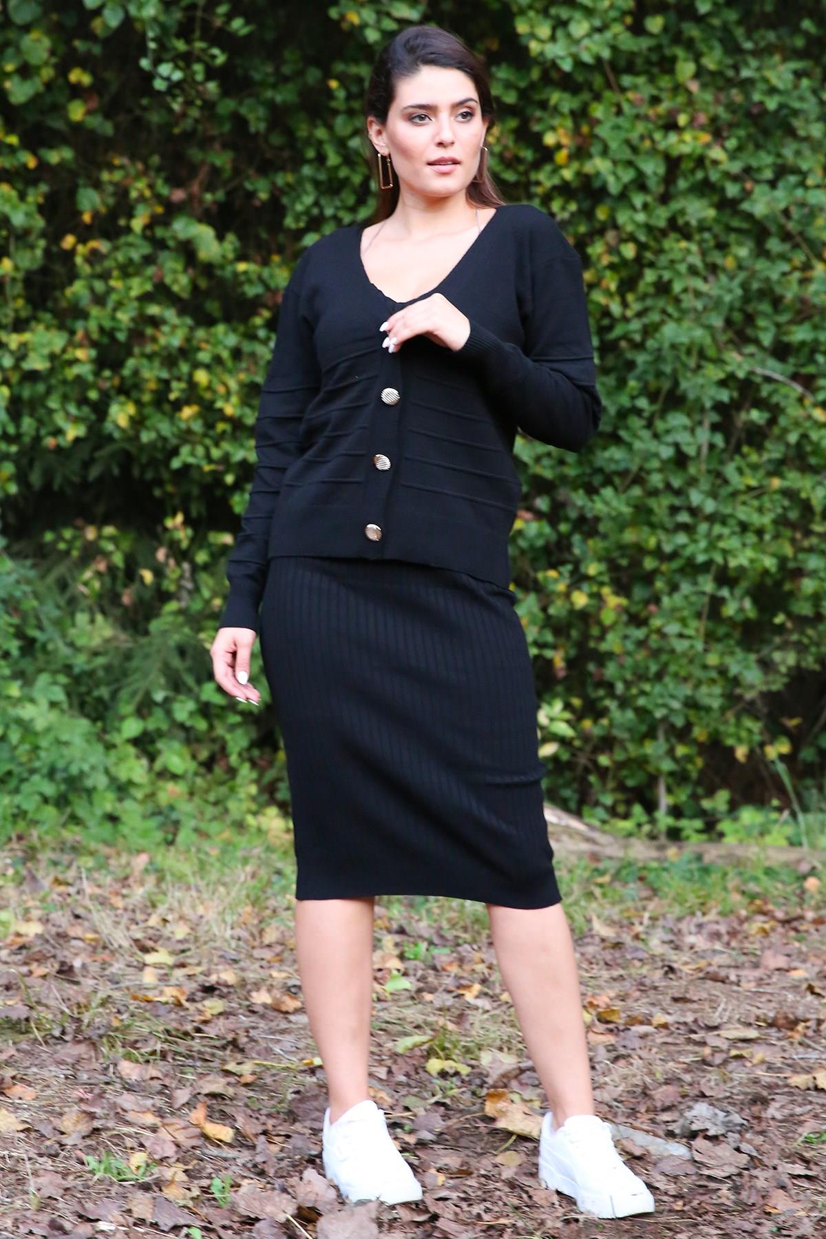 Dipmoda Kadın Düğme Detaylı Yeni Sezon İkili Triko Takım DPNB7112