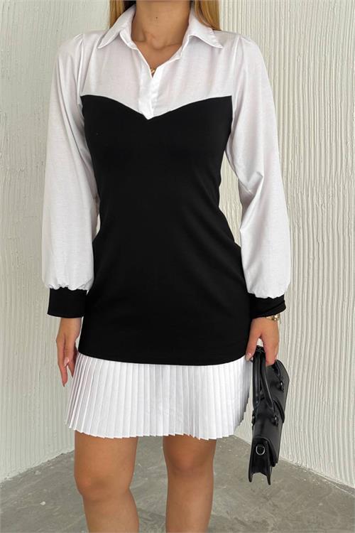 Dipmoda kadın eteği piliseli gömlek elbise NBK2185 