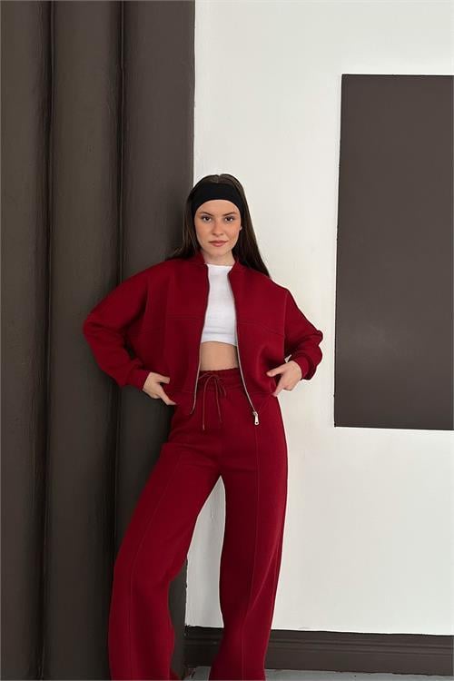 Dipmoda kadın fermuarlı 3 iplik eşofman takımı DPESF01