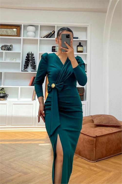 Dipmoda kadın fiyonk detaylı likralı kalem elbise NBMY3565