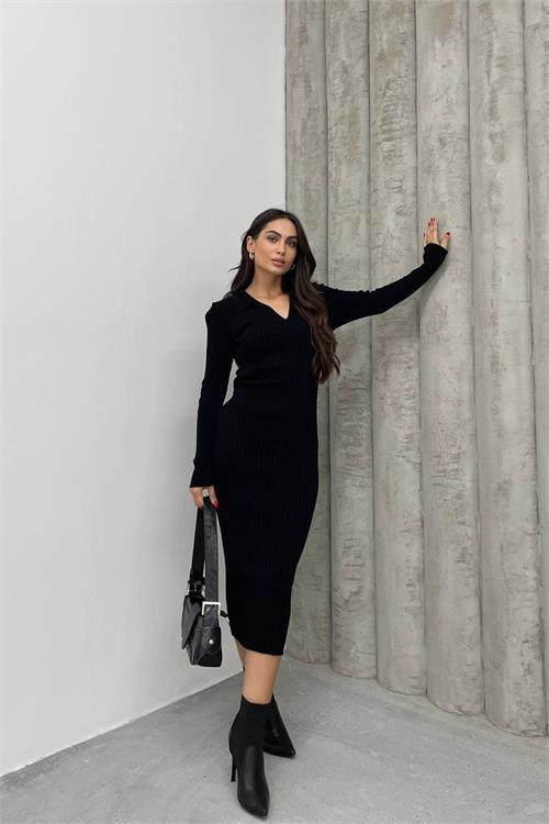 Dipmoda kadın gömlek yaka triko elbise NBDM2007 